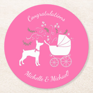 Dobermann Pinscher Dog Baby Shower Puppy Dobie  Round Paper Coaster