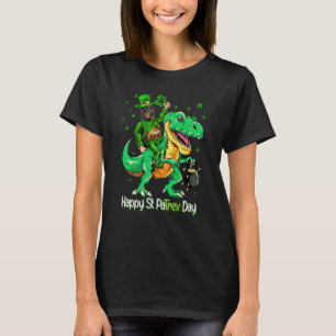 Dobermann Riding Dinosaur Patricks Day Shamrock T-Shirt