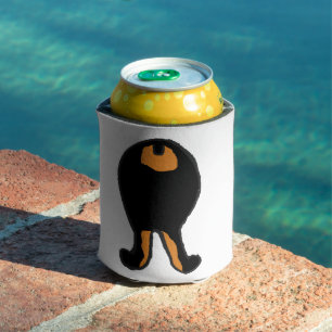 dobie 2 sided dog butt cartoon black and rust can cooler