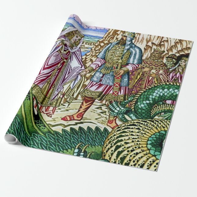 “Dobrynya Nikitich rescues Zabava” by Ivan Bilibin Wrapping Paper (Unrolled)
