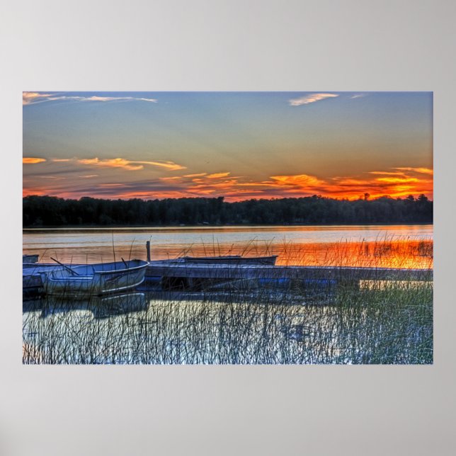 Dock and Rowboat Sunset Poster (Front)