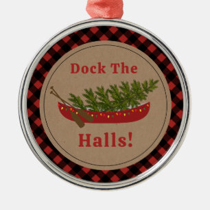 Dock The Halls Canoe Christmas Tree Plaid Metal Tree Decoration