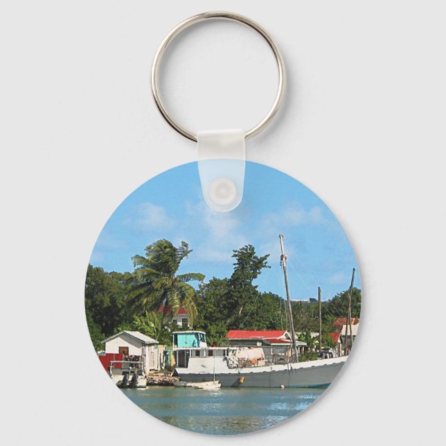 Docked Boats Antigua Key Ring (Front)