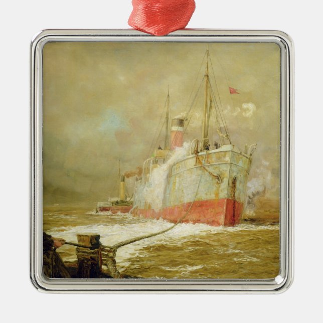 Docking a Cargo Ship Metal Tree Decoration (Front)
