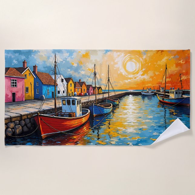 Docking Boats Beach Towel (Front)