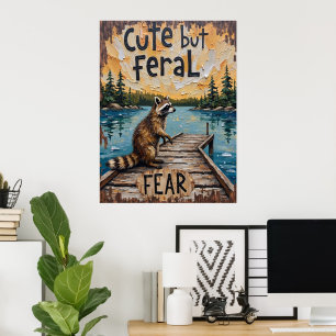 Dockside Wanderer: Racoon at the Lake Poster