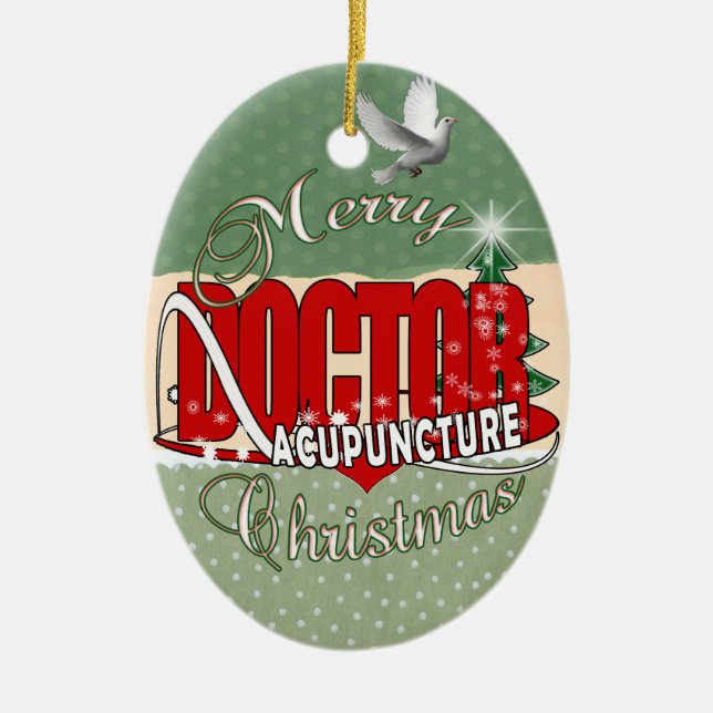 DOCTOR ACUPUNCTURE MERRY CHRISTMAS CERAMIC TREE DECORATION (Front)