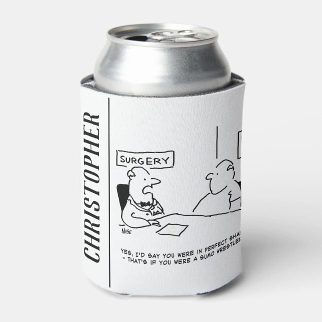 Doctor and Patient Overweight Obesity Sumo Cartoon Can Cooler (Can Front)