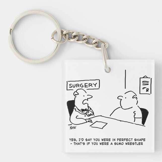 Doctor and Patient Overweight Obesity Sumo Cartoon Key Ring (Front)