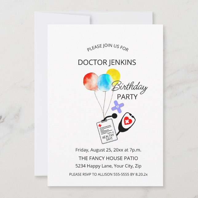Doctor Birthday Party Balloons Invitation (Front)