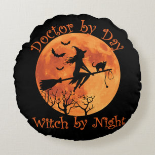 Doctor by Day Witch by Night - Funny Halloween Round Cushion