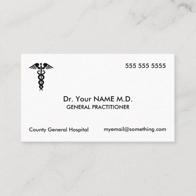 Doctor Caduceus White Business Card (Front)