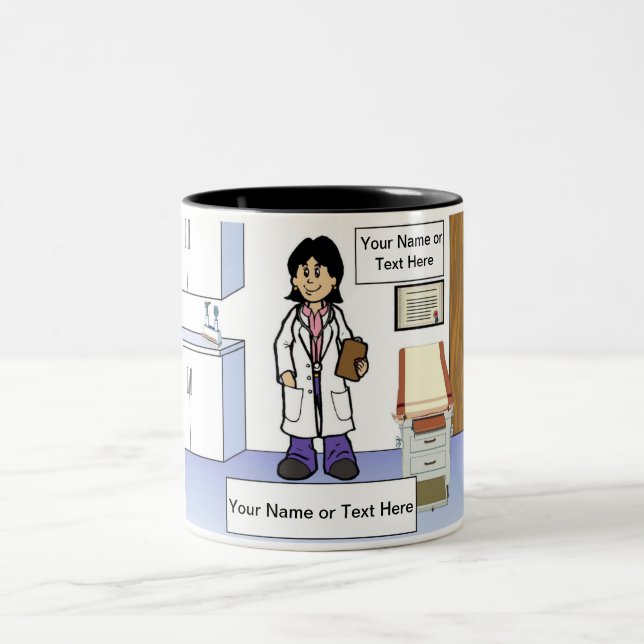 Doctor - Female Cartoon by PrintedPerfection.com T Two-Tone Coffee Mug (Center)