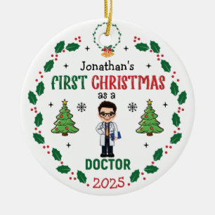 Doctor First Christmas Personalised Round Ceramic Tree Decoration