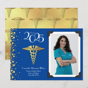 Doctor Gold Graduation Announcement Blue