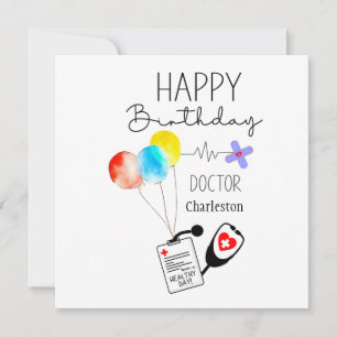 Doctor Happy Birthday Balloons Flat Birthday Holiday Card
