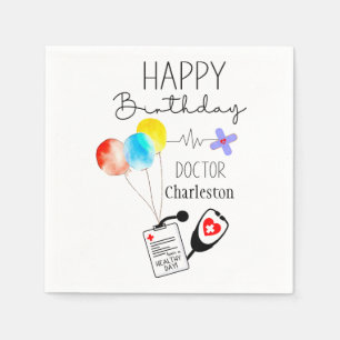 Doctor Happy Birthday Balloons Flat Birthday Napkin