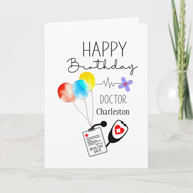 Doctor Happy Birthday Balloons Personalised Card (Front)