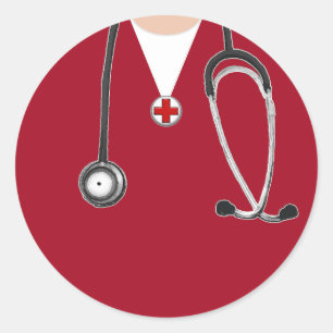 Doctor Hospital Scrubs Red Classic Round Sticker