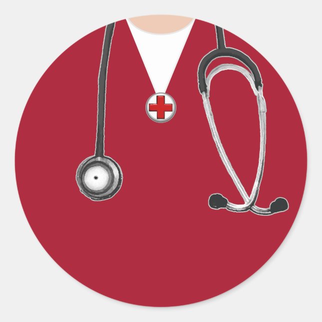 Doctor Hospital Scrubs Red Classic Round Sticker (Front)