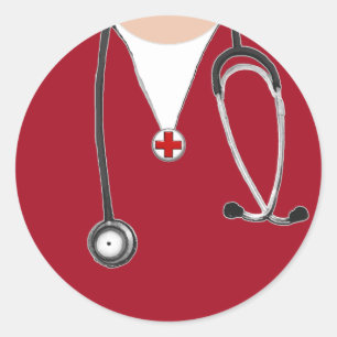 Doctor Hospital Scrubs Red Classic Round Sticker
