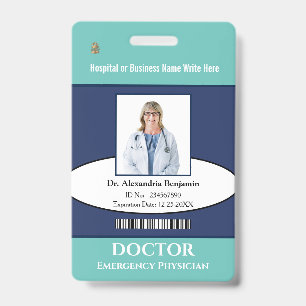 Doctor ID Identification Card Custom Name Photo Badge