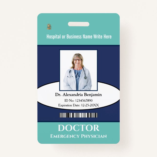 Doctor ID Identification Card Custom Name Photo ID Badge (Front)