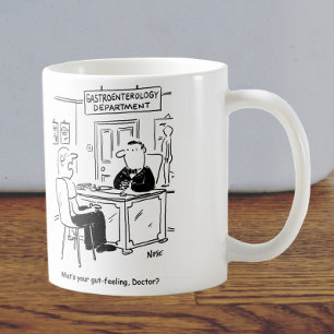 Doctor is asked what his gut-feeling is coffee mug