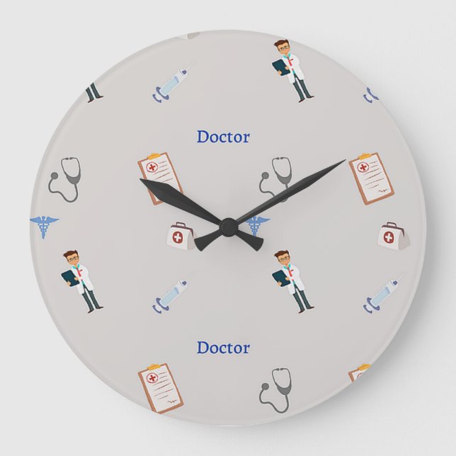Doctor job pattern on grey large clock (Front)