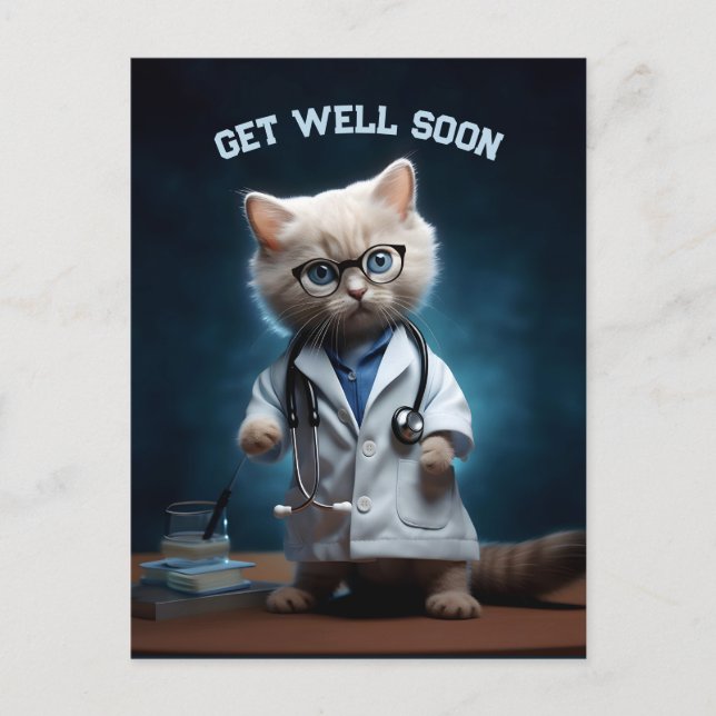Doctor Kitten Get Well Soon Postcard (Front)