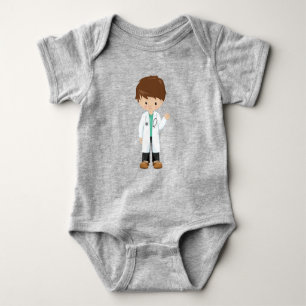 Doctor, Lab Coat, Medicine, Cute Boy, Brown Hair Baby Bodysuit