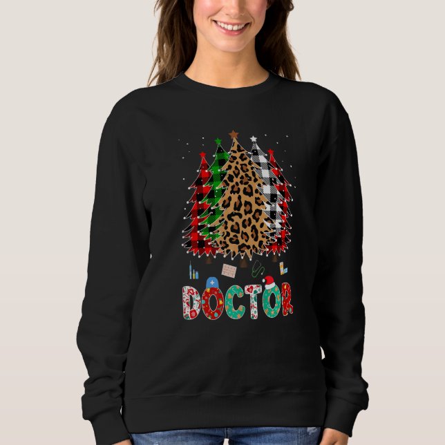 Doctor Leopard Red White Green Plaid Christmas Tre Sweatshirt (Front)