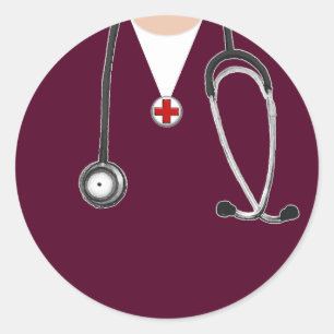 Doctor Maroon Scrubs Classic Round Sticker