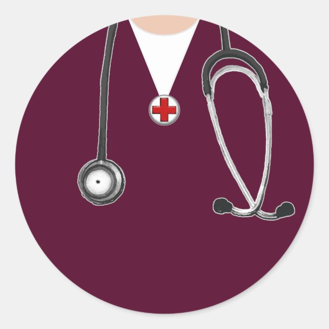 Doctor Maroon Scrubs Classic Round Sticker (Front)