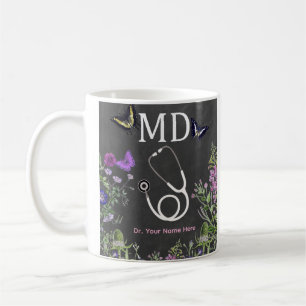 Doctor MD Stethoscope Floral Personalised Coffee Mug