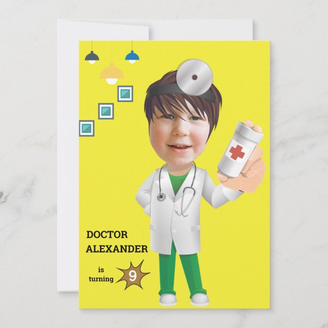 Doctor Medical BOY Photo Sensational FUN Birthday Invitation (Front)