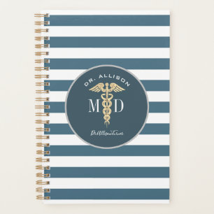 Doctor Medical Caduceus Dusty Blue Personalised Planner