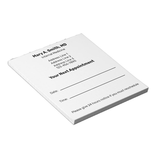 Doctor Name Bold Your Next Appointment Reminder Notepad (Angled)