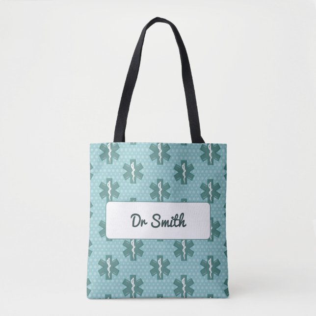 Doctor name custom physician symbol medical gift tote bag (Front)
