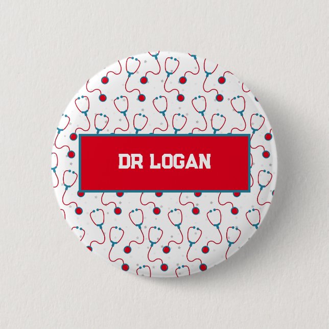 Doctor name custom stethoscope medical gift 6 cm round badge (Front)