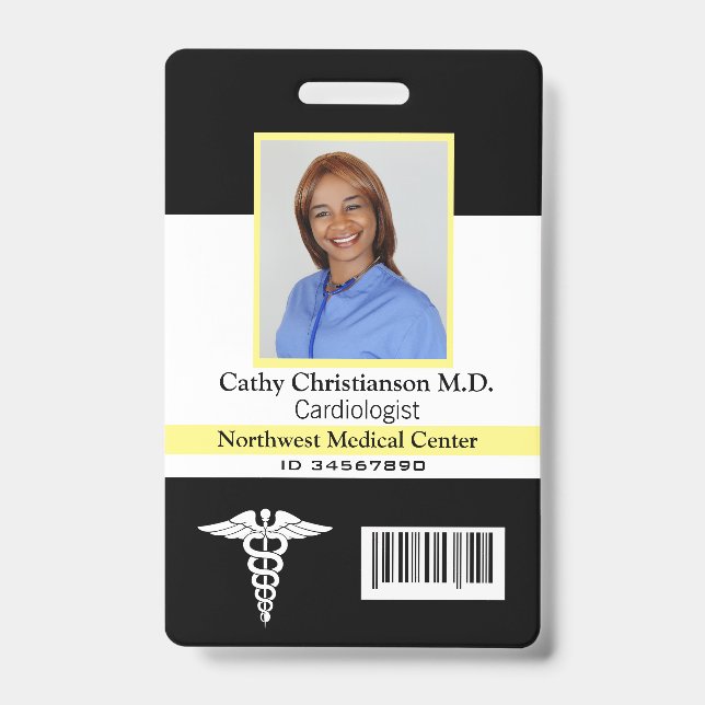 Doctor Name Photo Badge Scanner Code ID Badge (Front)