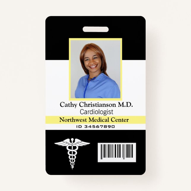 Doctor Name Photo Badge Scanner Code ID Badge (Front)