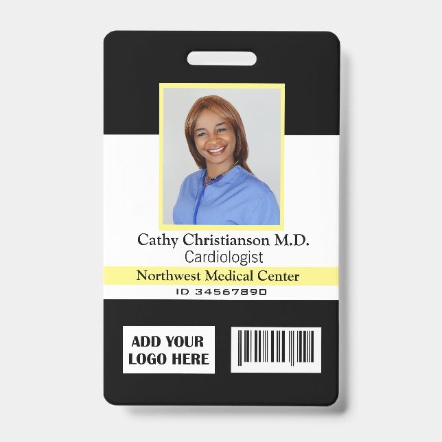 Doctor Name Photo Logo Badge Scanner Code ID Badge (Front)