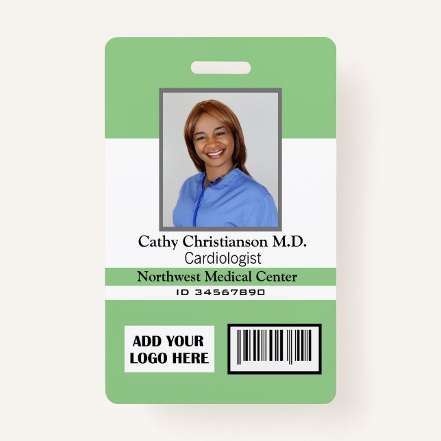 Doctor Name Photo Logo Badge Scanner Code ID Badge (Front)