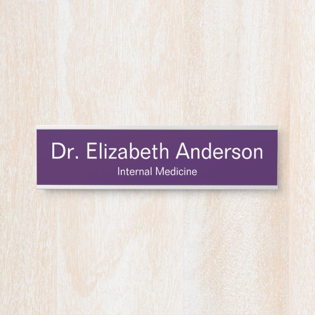Doctor Name Speciality Dark Purple Medical Office Door Sign (Front)