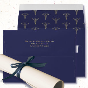 Doctor Navy Blue Medical School Caduceus Gold  Envelope