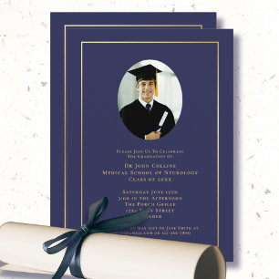 Doctor Navy Blue Medical School Photo Graduation Invitation