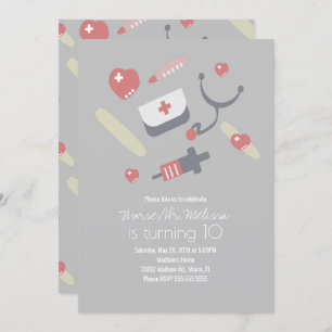 Doctor Nurse Birthday Party Medical Pattern Pink Invitation