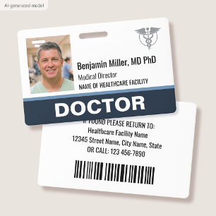 Doctor Nurse ID Badge Photo Logo Modern Grey