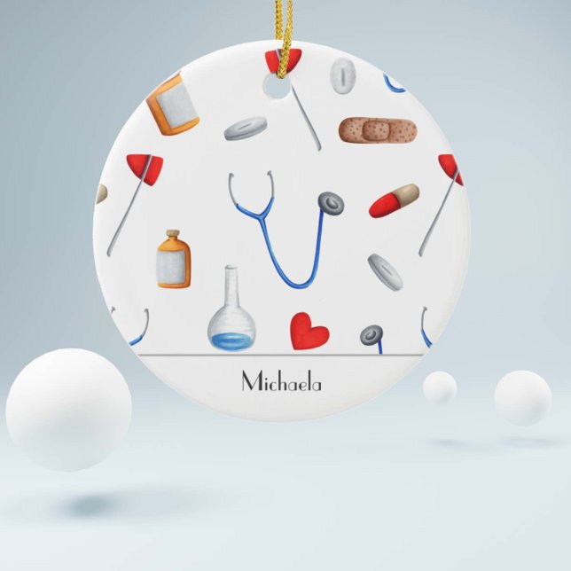 Doctor & Nurse Medical Equipment Pattern Christmas Ceramic Tree Decoration (Creator Uploaded)